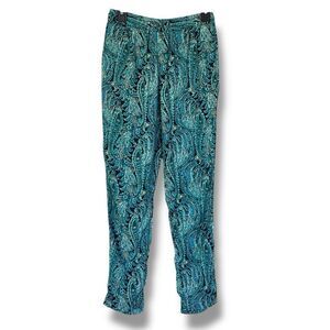 Talbots Pull On Pants Tapered Leg Teal Blue Paisley Small Resort Wear Coastal